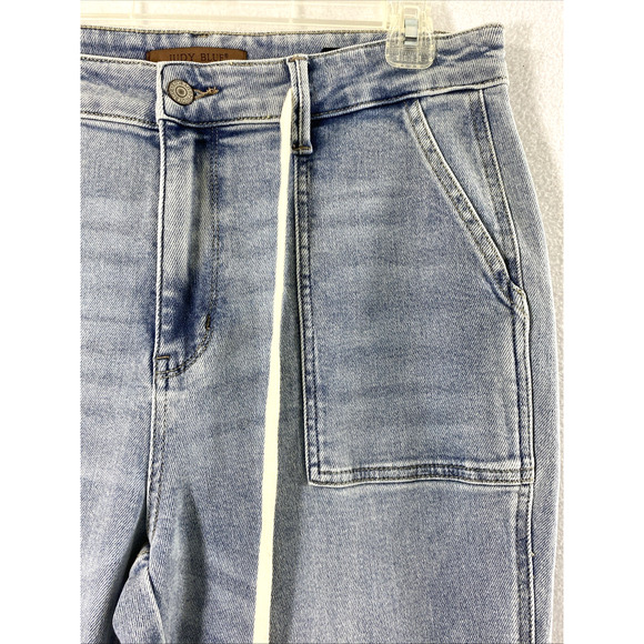 Judy Blue Jogger Jeans Womens Sz 30 Light Wash Denim Big Pockets Hi Rise Roll Up - Picture 3 of 15